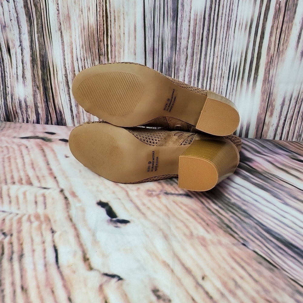 Qupid Peep Toe Perforated Block Heel Booties - image 8